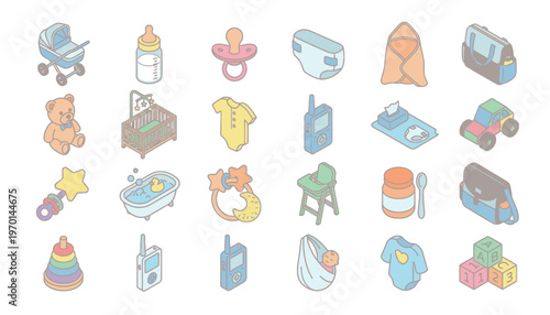 Colorful baby and toddler icons set.