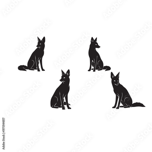 Title 1:

Jackal Sitting Silhouette Set Black and White Vector Illustration

Title 2:

Jackal Resting Silhouette Collection Minimal Wildlife Vector

Title 3:

Jackal Sitting Pose Silhouette Pack