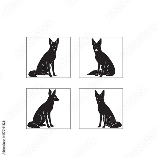 Title 1:

Jackal Sitting Silhouette Set Black and White Vector Illustration

Title 2:

Jackal Resting Silhouette Collection Minimal Wildlife Vector

Title 3:

Jackal Sitting Pose Silhouette Pack