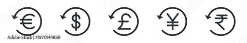 Currency Exchange Icon Set, Money Conversion, Forex Exchange and Financial Refresh Symbols, Vector Illustration