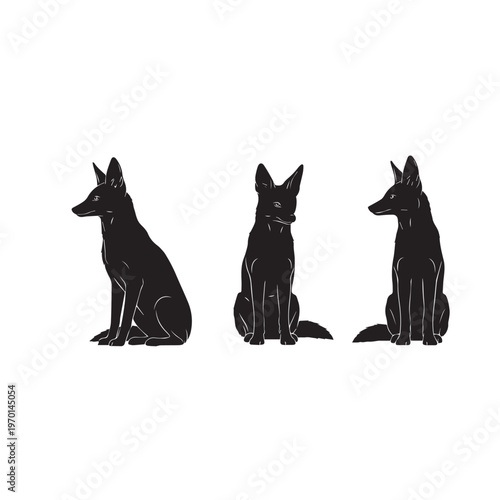 Title 1:

Jackal Sitting Silhouette Set Black and White Vector Illustration

Title 2:

Jackal Resting Silhouette Collection Minimal Wildlife Vector

Title 3:

Jackal Sitting Pose Silhouette Pack