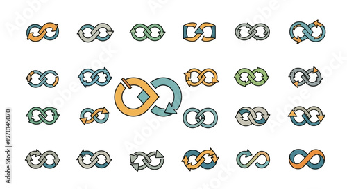 Continuous Loop and Infinity Symbol Vector Icons Set for Endless Processes