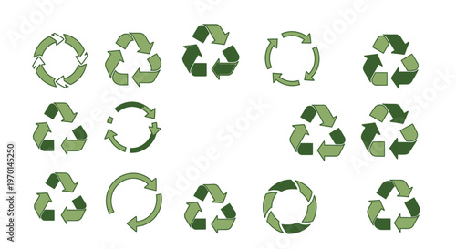 Green Recycling Symbols Collection for Environmental Sustainability