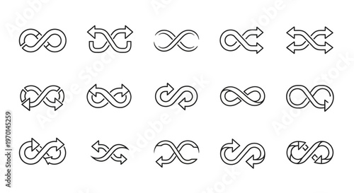 Grunge Infinity Arrow Symbols Set - Endless Loop Vector Icons Collection
