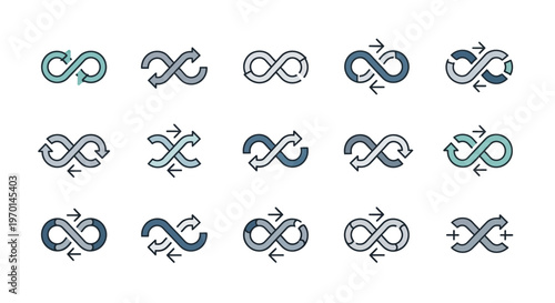 Infinity Loop Arrows Icons Set - Continuous Cycle and Development Symbols