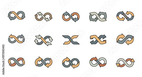 Infinity Loop Symbols Collection with Arrows - Continuous Cycle Icons Set