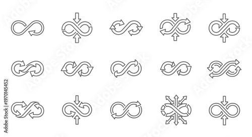 Infinity Loop Icons Set: Continuous Cycle and Endless Process Symbols