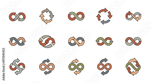 Infinity Loop Symbols Collection with Arrows - Endless Cycle and Continuous Process Icons