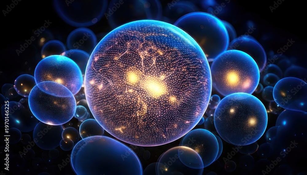 Naklejka premium Abstract Spheres with Internal Light and Cosmic Texture.