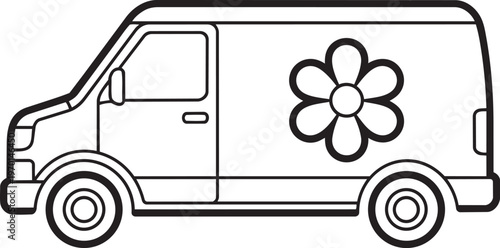 A van with a flower on the side panel