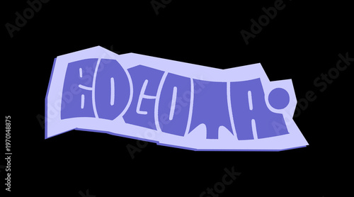 Bogota City Name Written in Bold Graffiti Tag Sticker Style with Vibrant Blue and White Block Lettering for Urban Streetwear and Souvenir Design