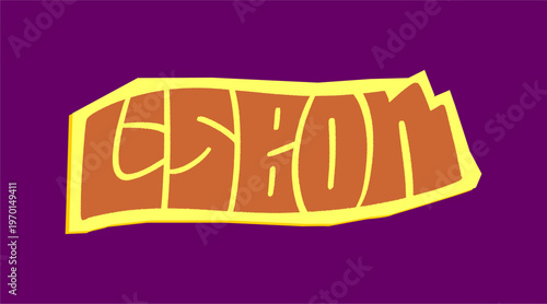 Lisbon City Name Written in Bold Graffiti Tag Sticker Style with Vibrant Yellow and Red Block Lettering for Urban Streetwear and Souvenir Design