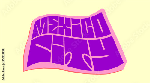 Mexico City Name Written in Bold Graffiti Tag Sticker Style with Vibrant Purple and Pink Block Lettering for Urban Streetwear and Souvenir Design