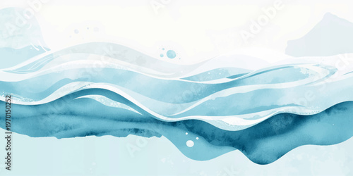 Foto An abstract blue design featuring a clean ocean wave pattern and a light sky wit