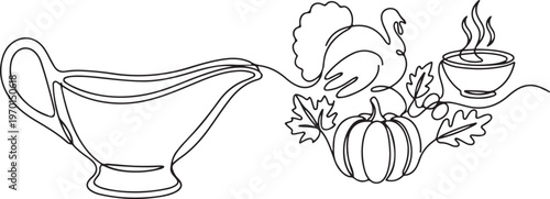 Gravy boat line art thanksgiving dinner serving dish elegant kitchenware minimalist vector design