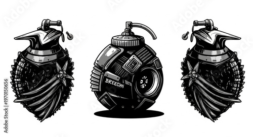 Three old grenade illustrations.