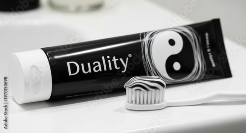 Toothpaste and toothbrush on surface.