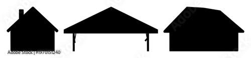 Roof icon set with simple black silhouette on white backdrop featuring architecture, house, building with silhouette and minimalism