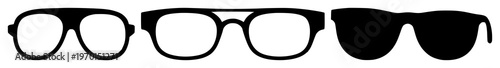 Sunglasses set with solid black icon design featuring eye protection, fashion accessory, graphic illustration with stylish silhouette and monochrome.