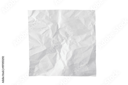 Isolated crumpled sheet of white paper with realistic creases and folds on transparent background, perfect for design and creative backgrounds.