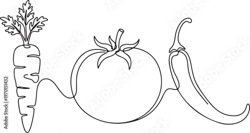 Vegetables line art carrot tomato chili fresh food collection minimalist healthy lifestyle illustration