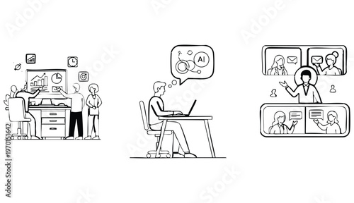 AI, AR Enhancing Remote Work Efficiency abstract concept vector 