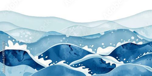 Abstract blue wave background featuring a vector nature landscape with snow mountains and clouds over a cold winter sea illustration