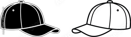 Black and white baseball caps shown from front and side views Vector