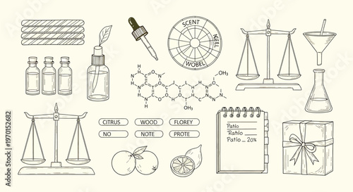 Vintage collection of antique glassware and bottles isolated on transparent background detailed sketch illustration