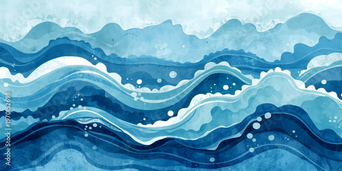 Abstract vector illustration of a cold blue ocean wave ripple pattern creating a nature landscape wallpaper with liquid splash textures