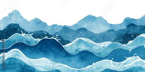 Snowy mountain peaks rise above a misty blue landscape where nature meets the distant sea under a clear winter sky with soft clouds and waves