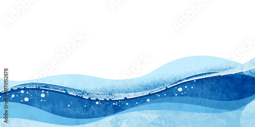 A clean and fresh abstract blue background featuring transparent liquid ripples and flowing water waves with splashing bubbles and wet motion for a clear nature backdrop