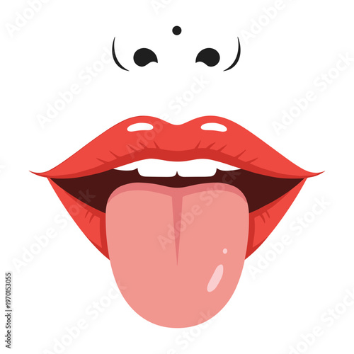 Illustration of a stylized face with red lips and a tongue sticking out on a white background.