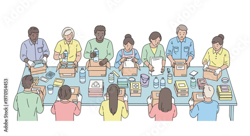 Diverse group of people working together at a table.