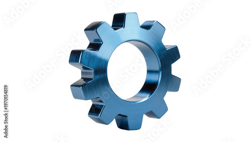 Cuadro en lienzo Metallic blue gear wheel, showcasing intricate teeth and a central aperture