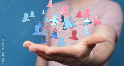 Foto Concept of social network, communication, global networking and people connection