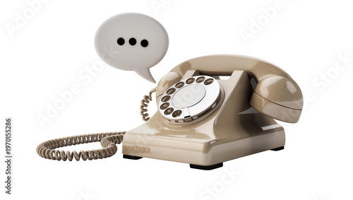 Vintage beige rotary telephone, displaying speech bubble with ellipsis
