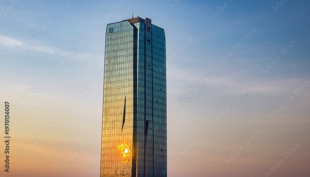 Obraz premium Glass Skyscraper Reflecting Sunset