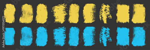 Set of grunge rolled ink stamp textures handmade with brayer, Letterpress vintage rough irregular rectangle vertical backgrounds. Vector illustration for your design. EPS10. Linocut relief printing sh