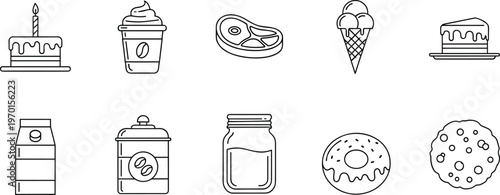 Food and Drink Vector Illustration Showing Dessert and Meal
