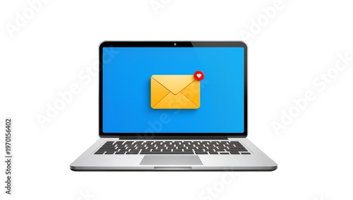 Принти на полотні Silver laptop displaying blue screen, showing brown envelope with red heart noti