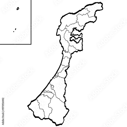 石川県地図 筆タッチ 市町村区分 和風 中部地方 日本 / A brushstroke map of Ishikawa prefecture 2