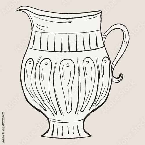Boutique Hand-Drawn Vintage Creamer Illustration. Artisan Milk Pitcher Vector for Cafe Branding and Coffee Menus