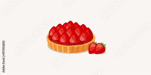 Fresh Strawberry Tart Illustration with Crispy Crust and Jam Layer.