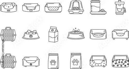 Pet Care Vector Illustration Showing Beds and Supply