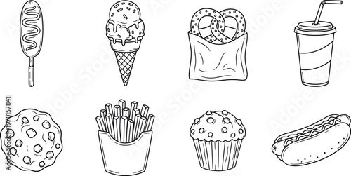 Snack and Fast Food Vector Illustration Showing Street Food Icons