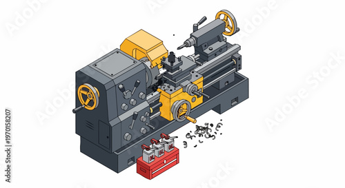 Isometric Metal Lathe Machine for Industrial Manufacturing and Metalworking - Precision Engineering Workshop Vector