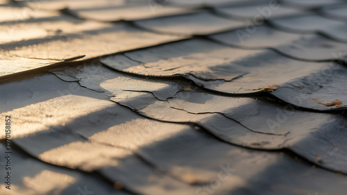 Close-up of aged roof tiles
