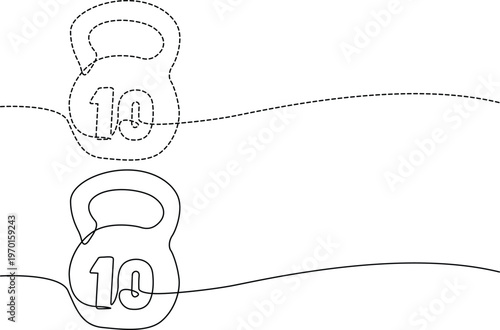 Two kettlebells labeled with the number ten kilograms each in a simple line drawing Vector