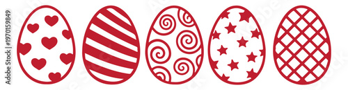 Set of decorative Easter egg icons with colorful floral and geometric patterns, set of easter eggs vector illustration